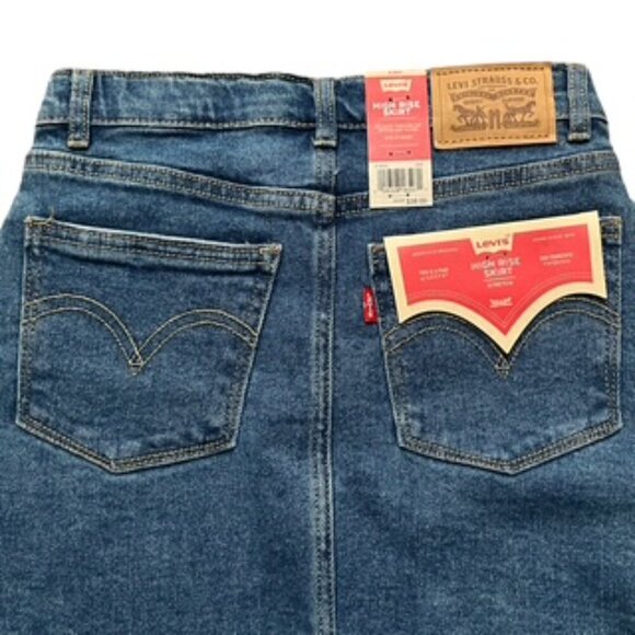 NEW Levi’s Blue Denim Jean Skirt Med Wash Zip Front Elastic‎ Side Girls Size 8 - Picture 7 of 13